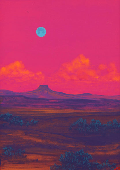 Abiquiú Miniature Series 3, No.12 - 5" x 7" Original Southwest Landscape Painting in Handmade Frame
