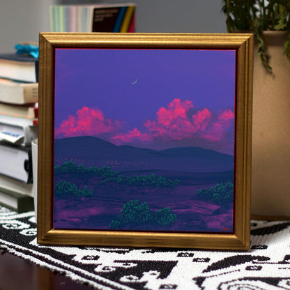 Santa Fe Nocturne Series 5, No.5 - 8" x 8"- Southwestern Oil Painting in Handmade Frame