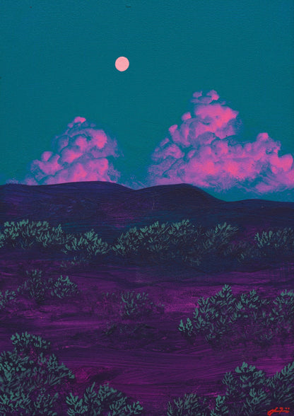 Santa Fe Foothills Miniature No.2 - 5" x 7", Original Southwestern Landscape Painting in Handmade Frame