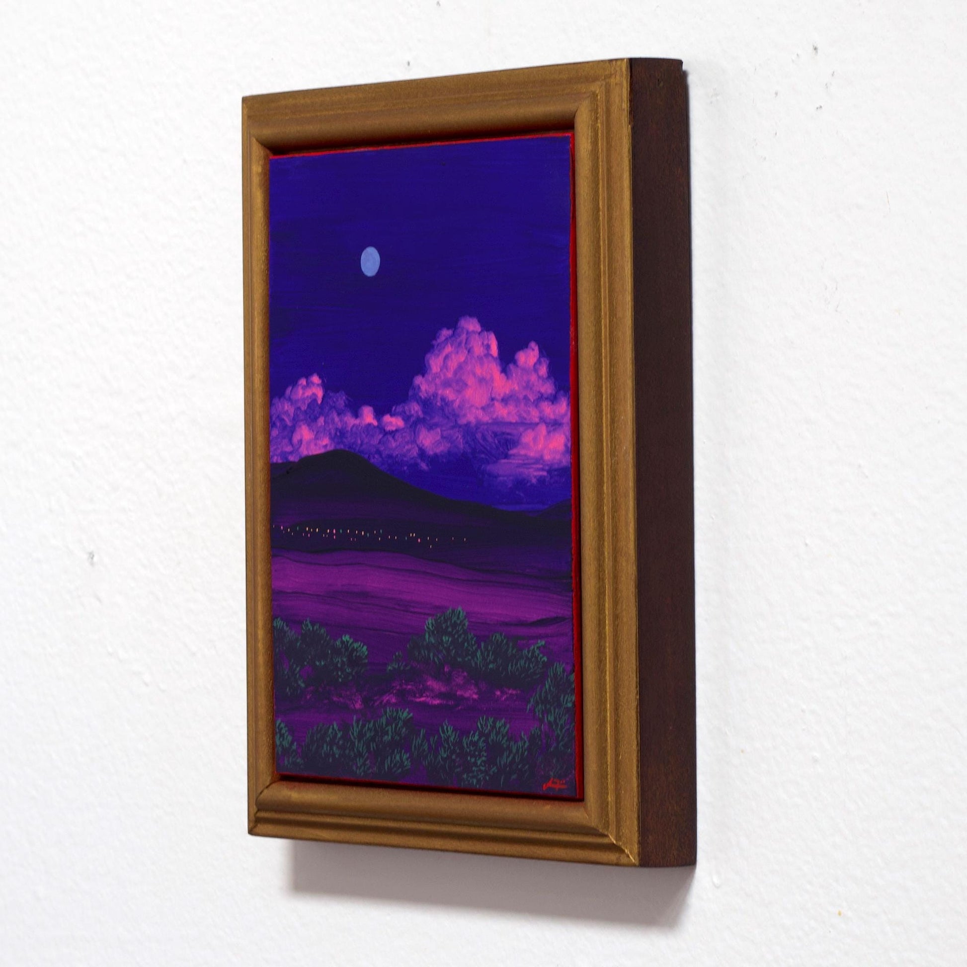 Santa Fe Nocturne Miniature No.8 - 5" x 7", Original Southwestern Landscape Painting in Handmade Frame