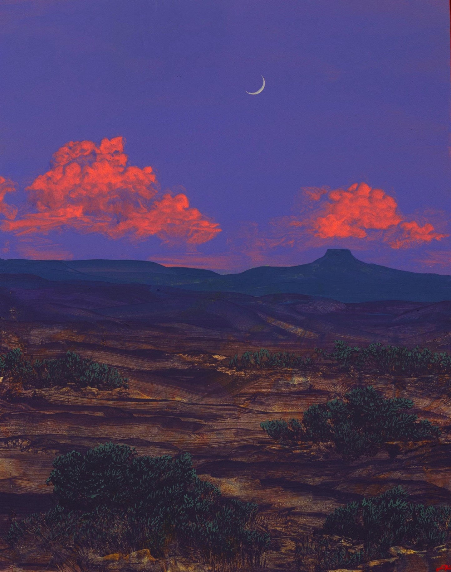 Abiquiú Series 4, No.12 - 11" x 14", Original Southwestern Landscape Painting in Handmade Frame
