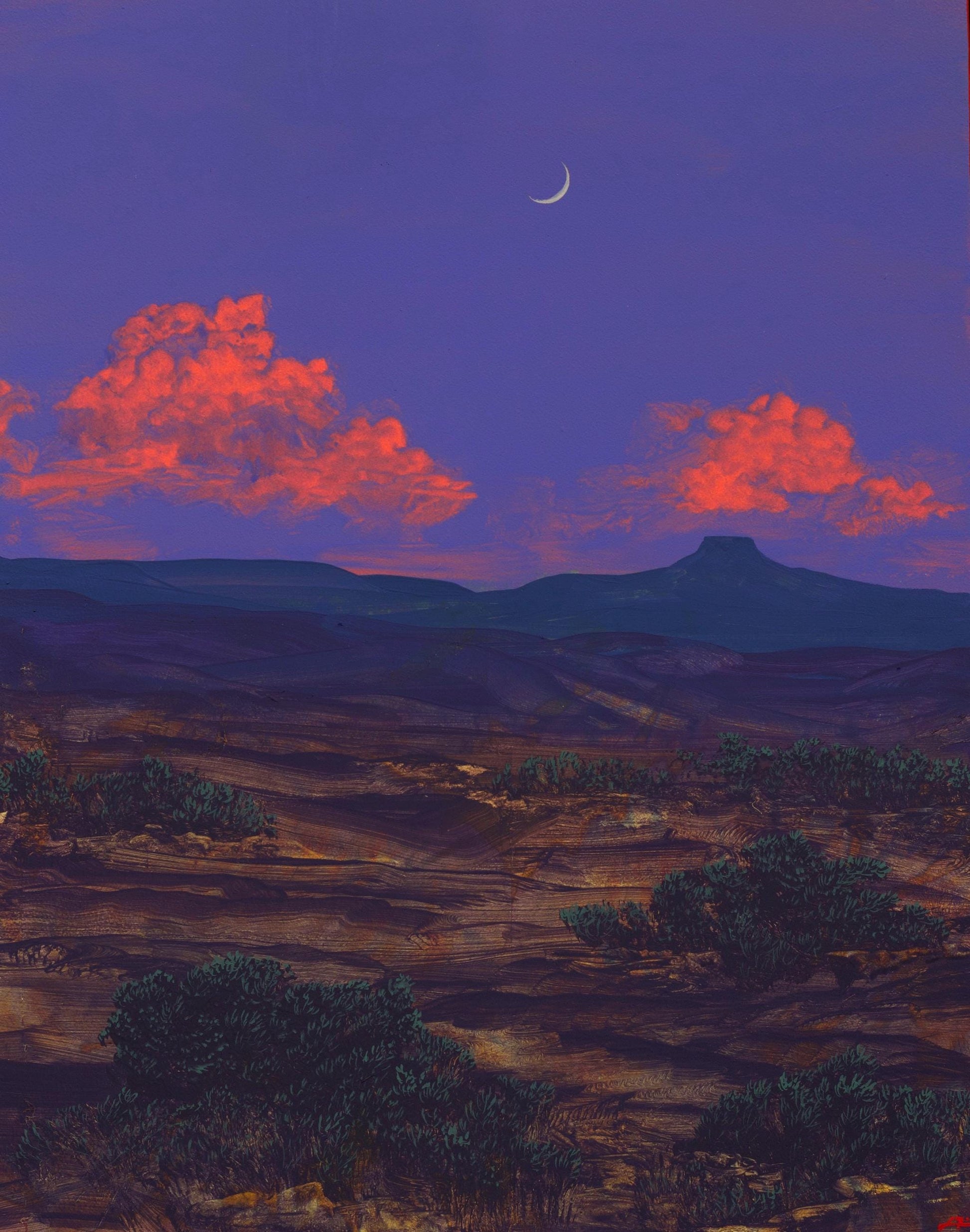 Abiquiú Series 4, No.12 - 11" x 14", Original Southwestern Landscape Painting in Handmade Frame