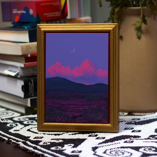 Santa Fe Foothills Miniature No.1 - 5" x 7", Original Southwestern Landscape Painting in Handmade Frame