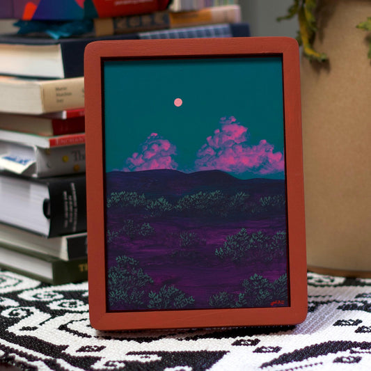 Santa Fe Foothills Miniature No.2 - 5" x 7", Original Southwestern Landscape Painting in Handmade Frame
