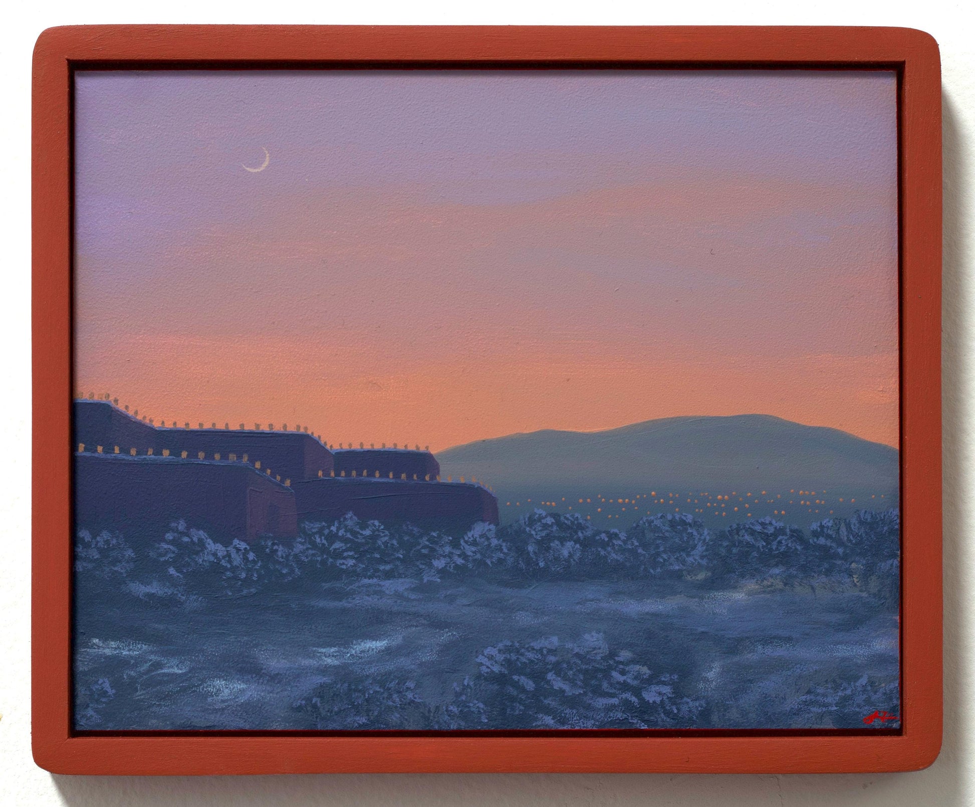 Winter in Santa Fe No.8 - 8" x 10"- Southwestern Oil Painting in Handmade Frame