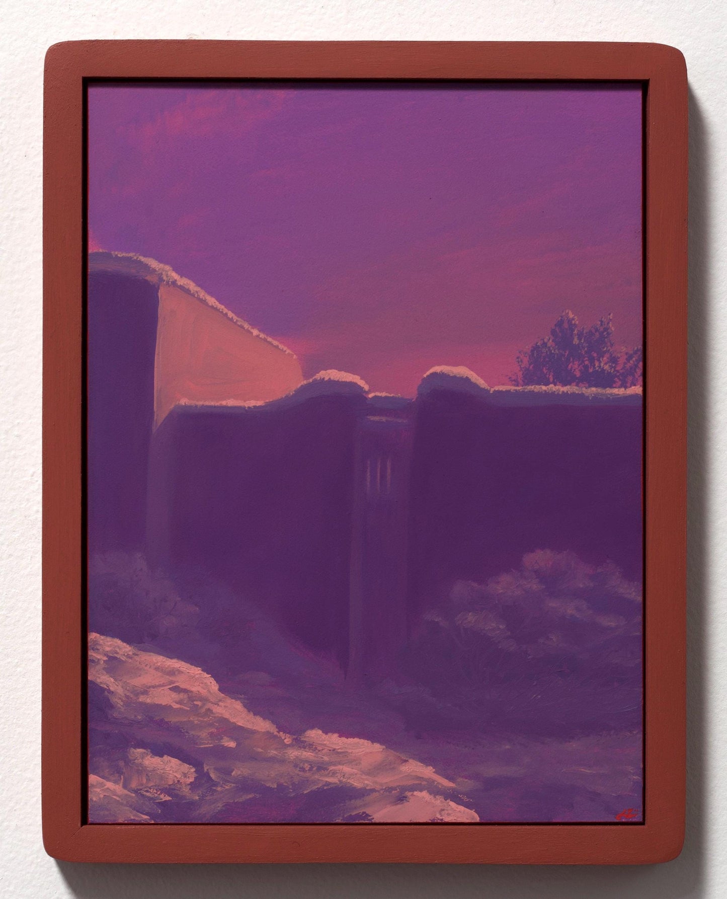 Gate at Los Lovatos - 9" x 12"- Southwestern Oil Painting in Handmade Frame