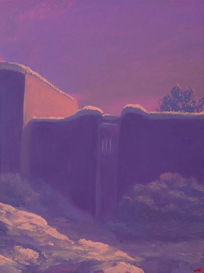 Gate at Los Lovatos - 9" x 12"- Southwestern Oil Painting in Handmade Frame