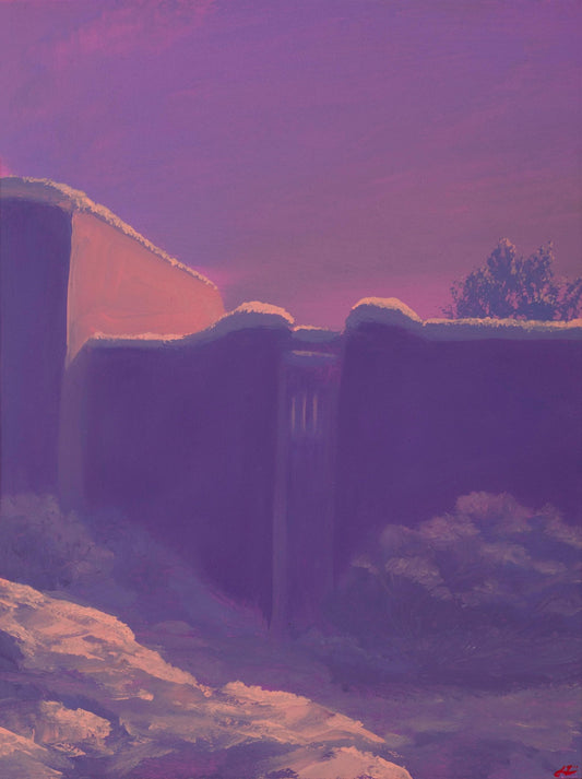 Gate at Los Lovatos - 9" x 12"- Southwestern Oil Painting in Handmade Frame