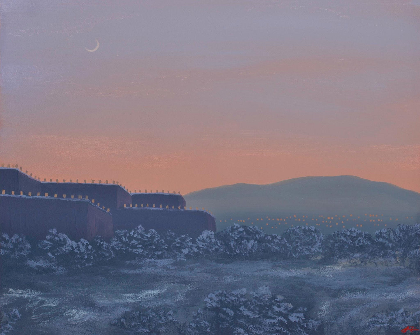 Winter in Santa Fe No.8 - 8" x 10"- Southwestern Oil Painting in Handmade Frame