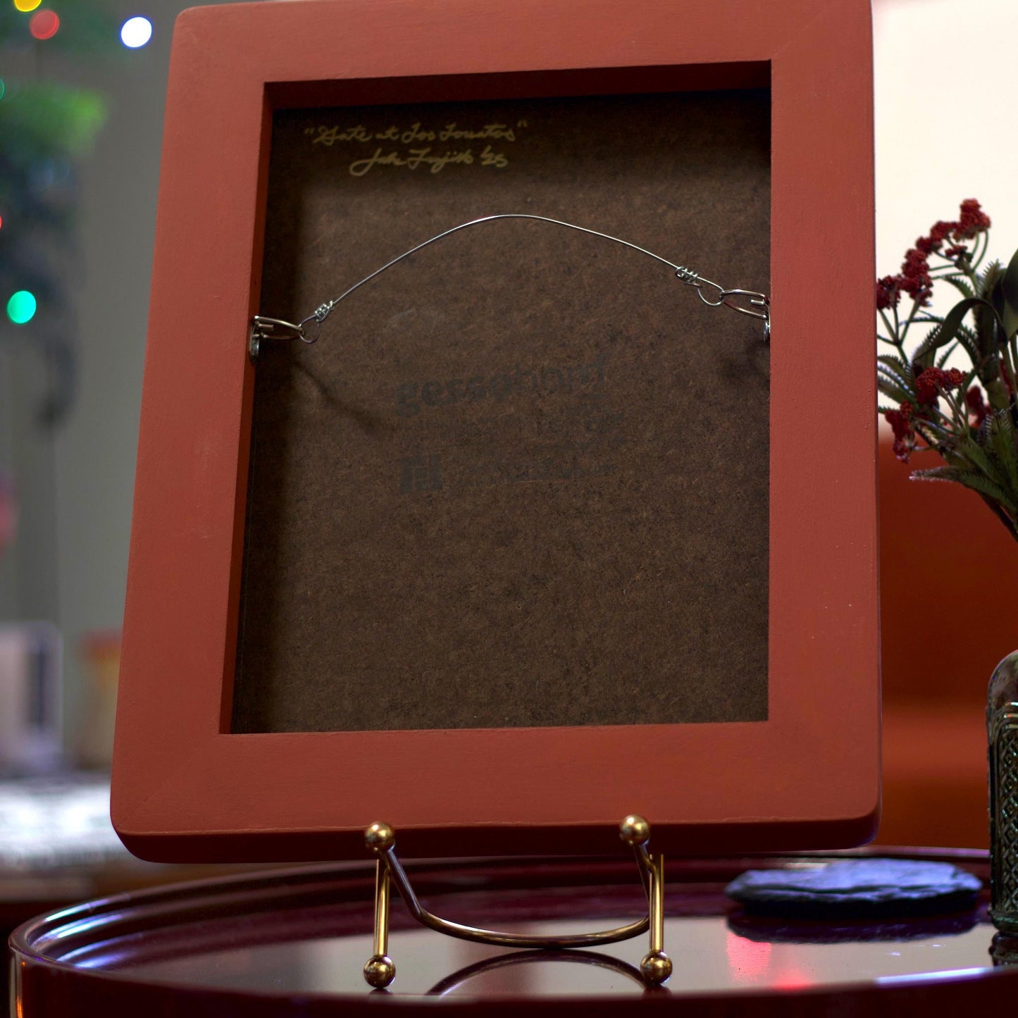 Gate at Los Lovatos - 9" x 12"- Southwestern Oil Painting in Handmade Frame