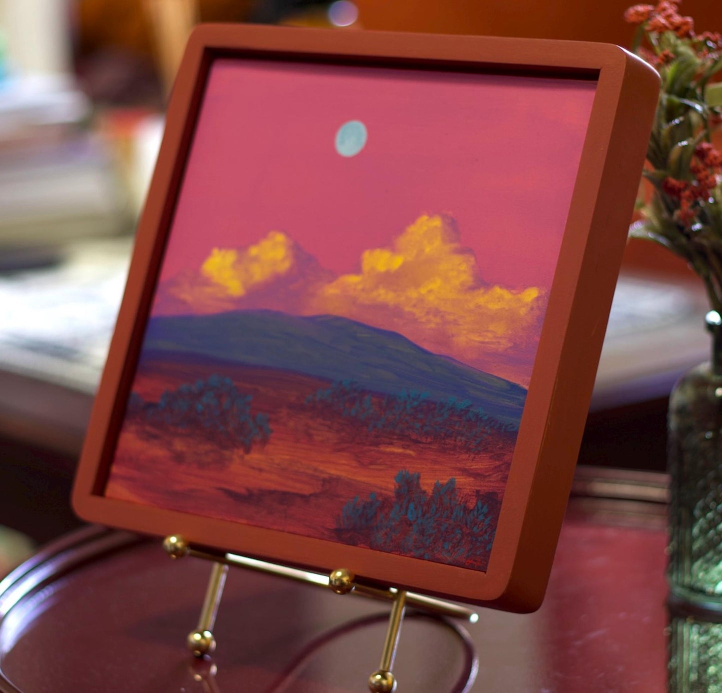 Sangre de Cristo Series 9, No.2 - 8" x 8", Original Southwestern Landscape Painting in Handmade Frame