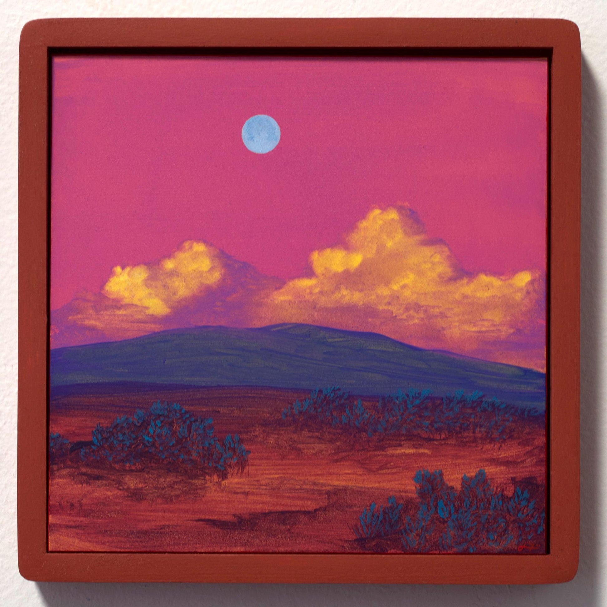 Sangre de Cristo Series 9, No.2 - 8" x 8", Original Southwestern Landscape Painting in Handmade Frame