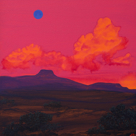 Abiquiú Series 5, No.1 - 8" x 8", Original Southwestern Landscape Painting in Handmade Frame