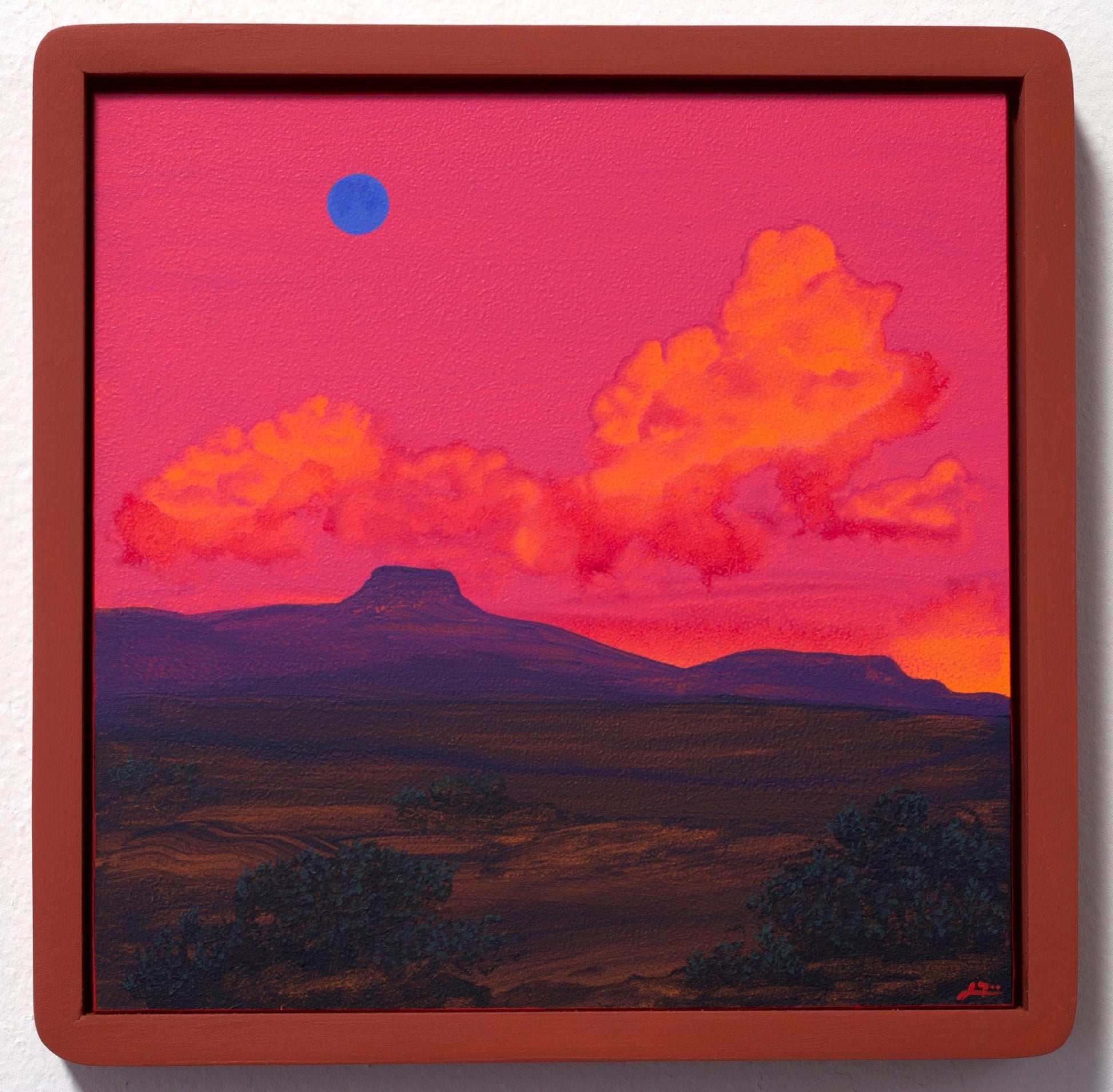 Abiquiú Series 5, No.1 - 8" x 8", Original Southwestern Landscape Painting in Handmade Frame