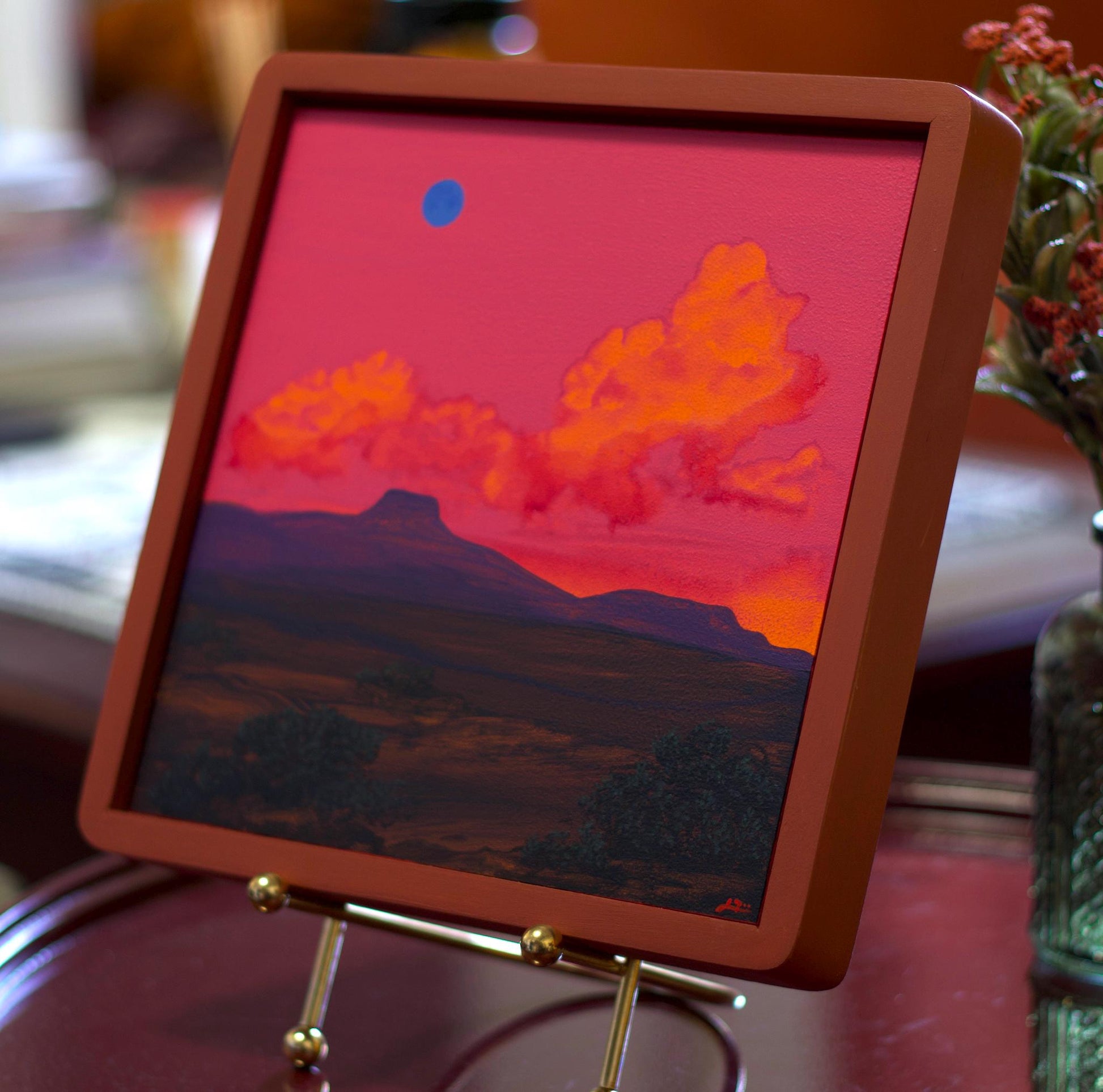 Abiquiú Series 5, No.1 - 8" x 8", Original Southwestern Landscape Painting in Handmade Frame