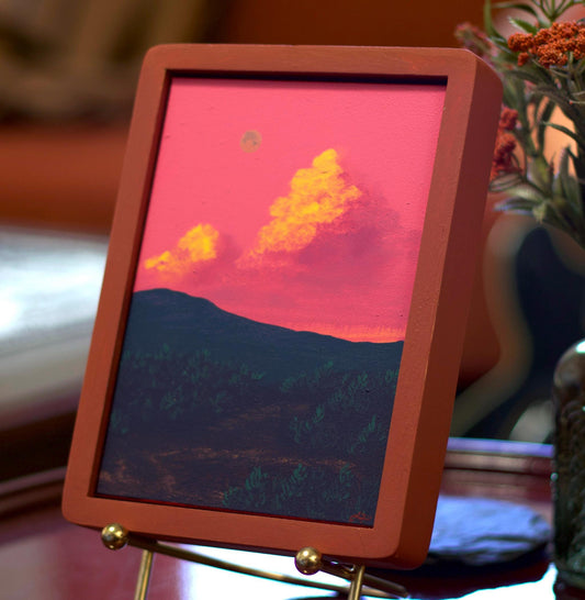 Santa Fe Foothills Miniature Series 2, No.1 - 5" x 7" Southwest Landscape Painting in Handmade Frame