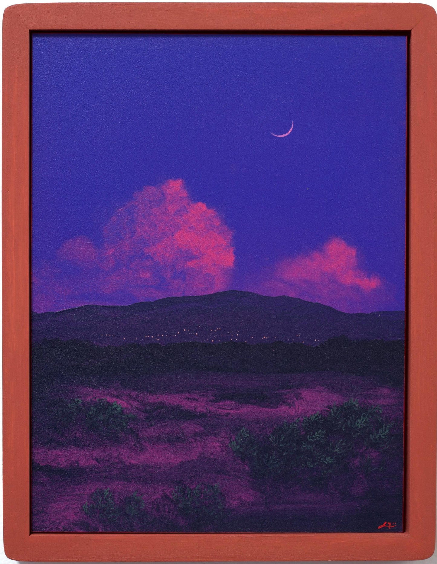 Santa Fe Nocturne Series 6, No.2 - 9" x 12", Original Southwestern Painting in Handmade Frame