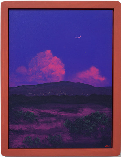 Santa Fe Nocturne Series 6, No.2 - 9" x 12", Original Southwestern Painting in Handmade Frame