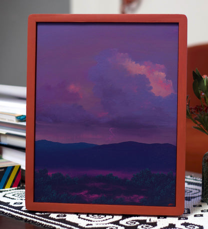 Santa Fe Thunderhead No.1 - 11" x 14", Original Southwestern Landscape Painting in Handmade Frame