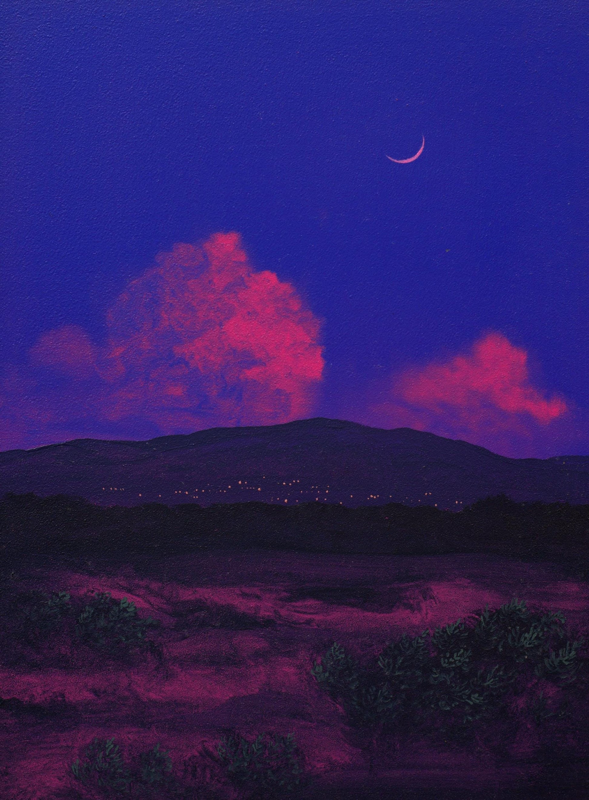 Santa Fe Nocturne Series 6, No.2 - 9" x 12", Original Southwestern Painting in Handmade Frame