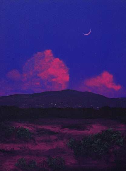 Santa Fe Nocturne Series 6, No.2 - 9" x 12", Original Southwestern Painting in Handmade Frame