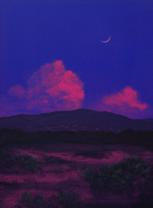 Santa Fe Nocturne Series 6, No.2 - 9" x 12", Original Southwestern Painting in Handmade Frame