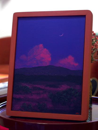Santa Fe Nocturne Series 6, No.2 - 9" x 12", Original Southwestern Painting in Handmade Frame
