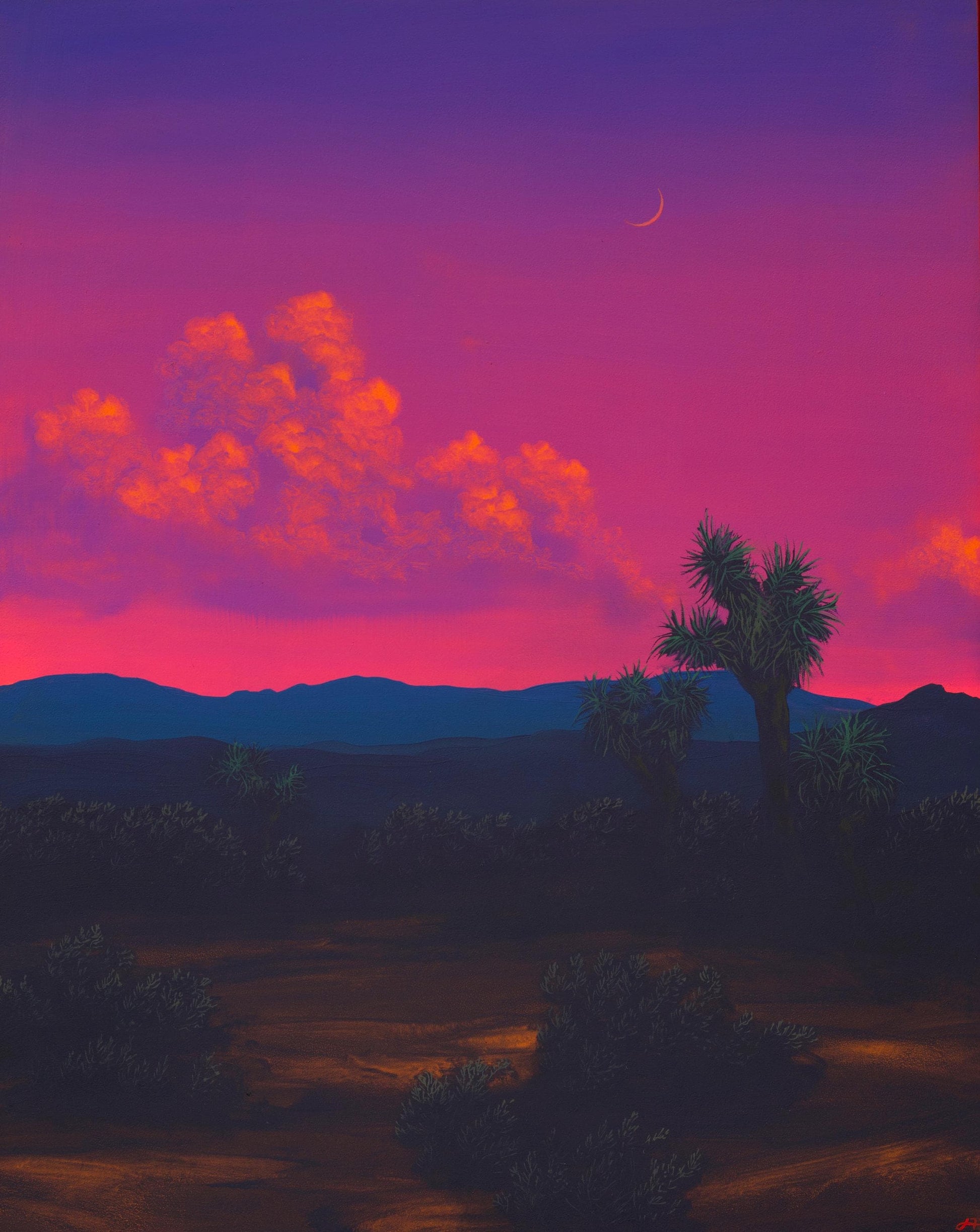 Joshua Tree No.3 - 16" x 20", Original Southwestern Landscape Painting in Handmade Frame