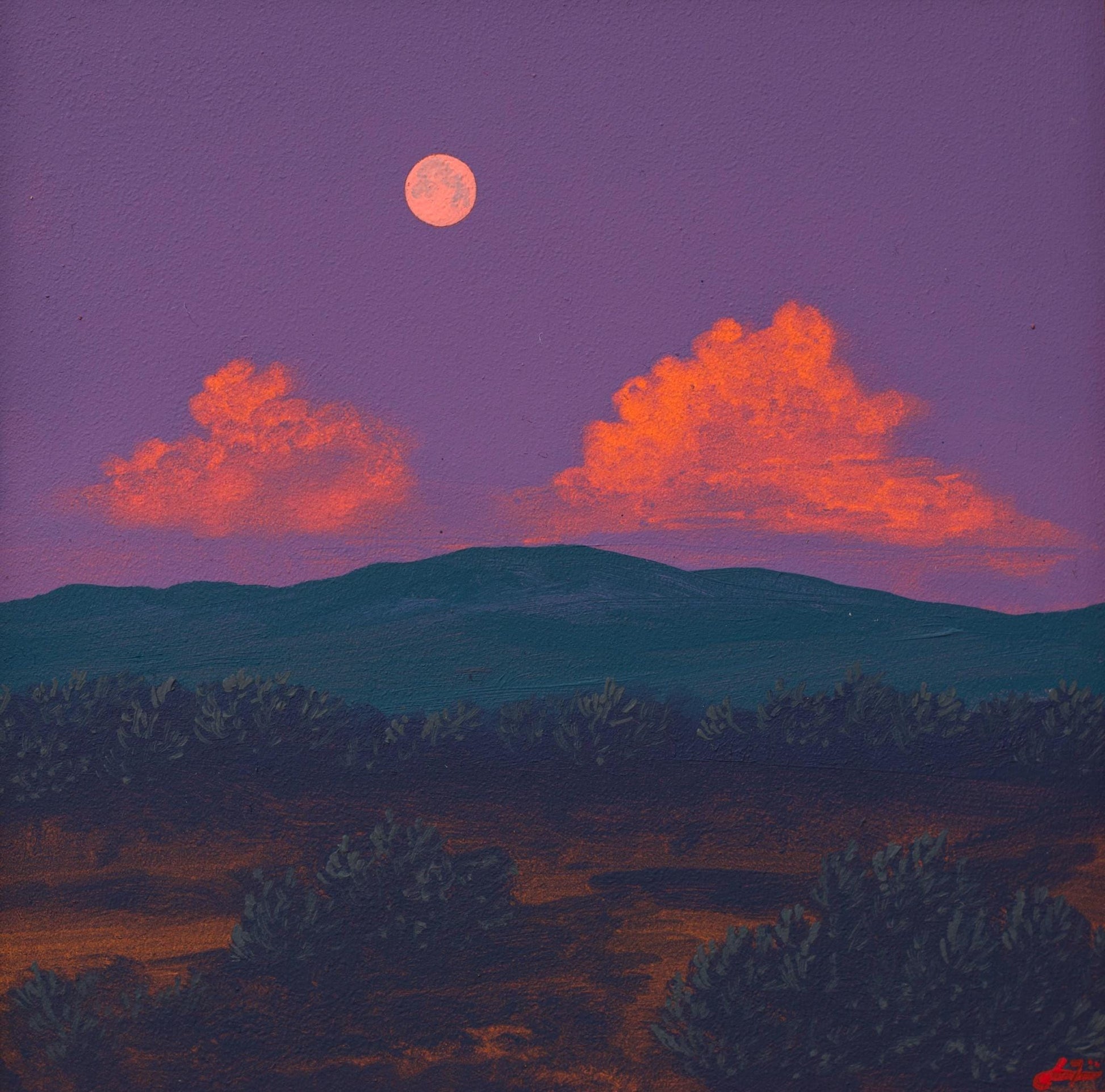 Santa Fe Foothills Mini Series 2, No.4 - 6" x 6" Southwest Landscape Painting in Handmade Frame