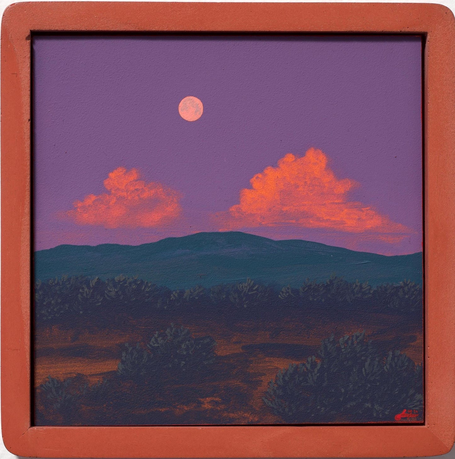 Santa Fe Foothills Mini Series 2, No.4 - 6" x 6" Southwest Landscape Painting in Handmade Frame