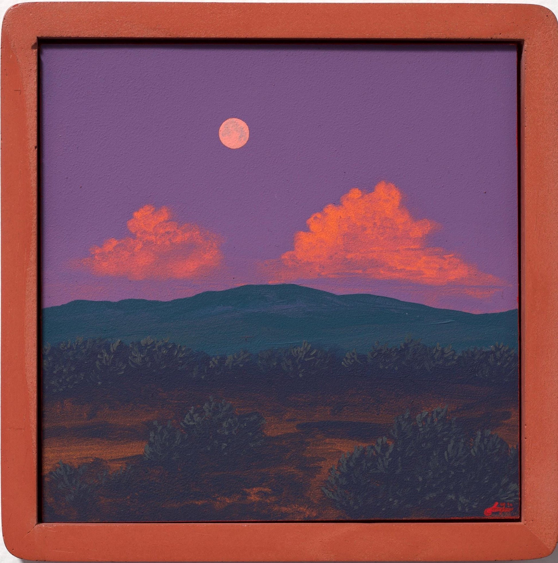 Santa Fe Foothills Mini Series 2, No.4 - 6" x 6" Southwest Landscape Painting in Handmade Frame