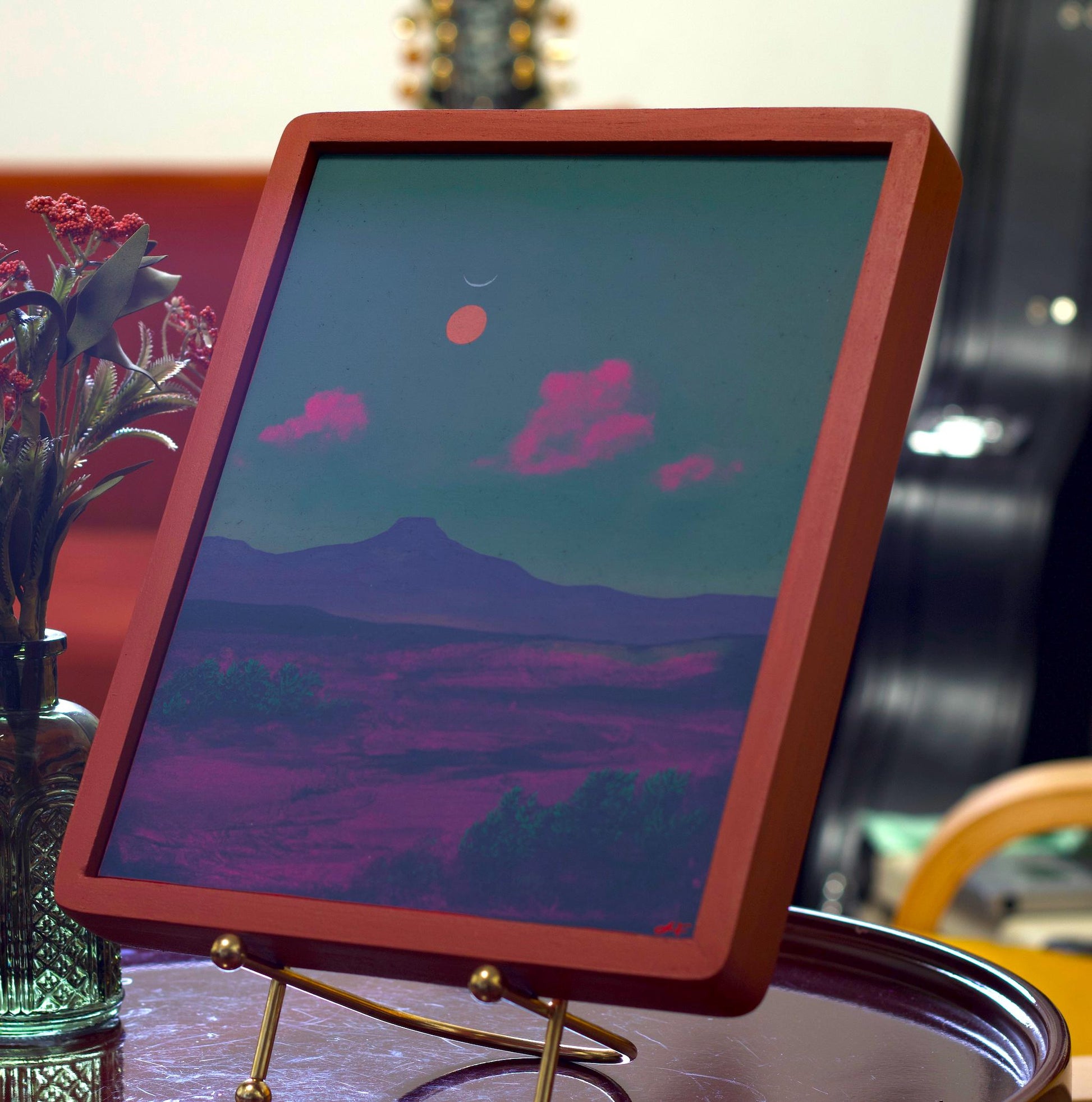 Abiquiú Series 5, No.3 - 8" x 10", Original Southwestern Landscape Painting in Handmade Frame