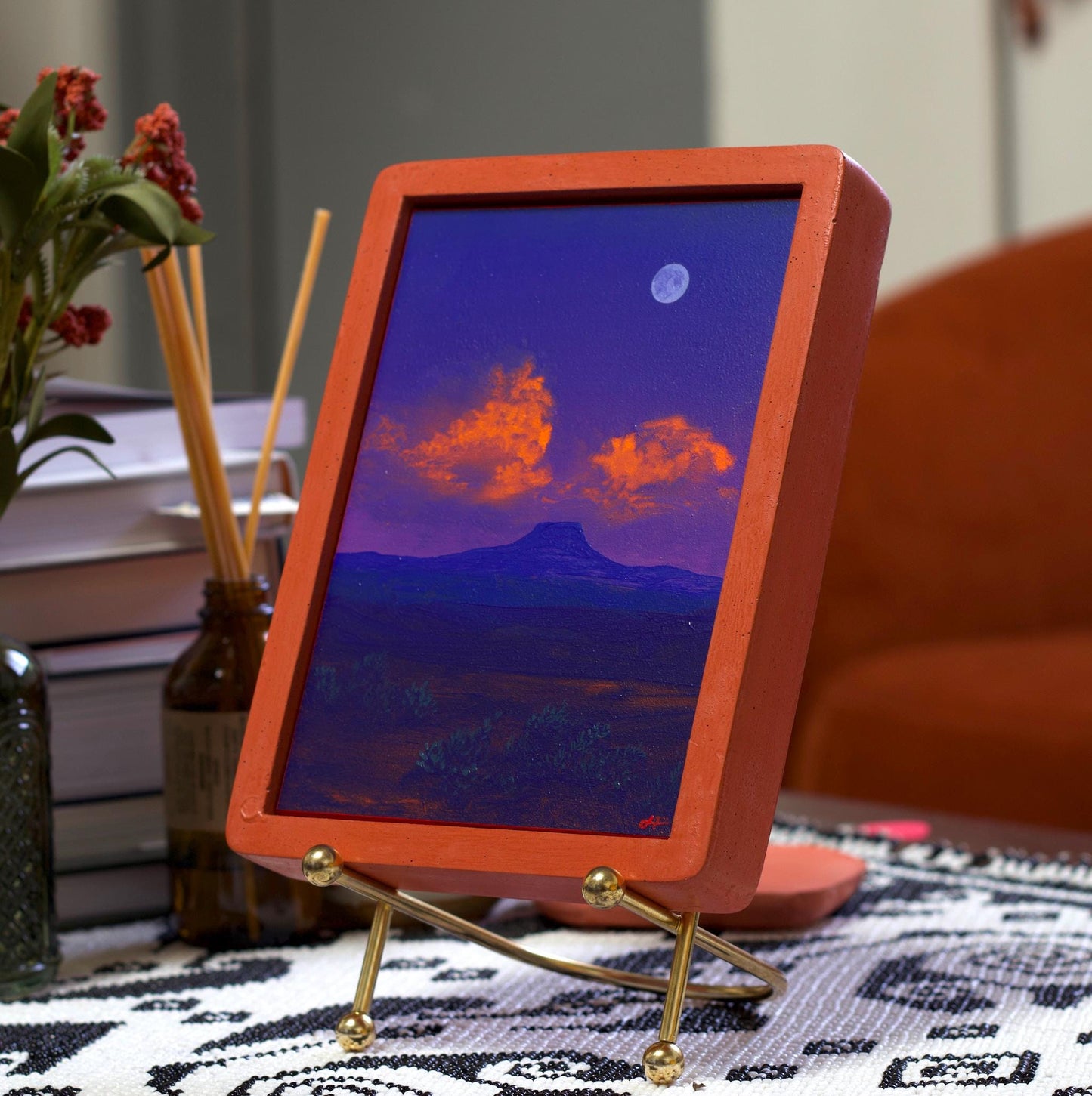 Cerro Pedernal Miniature No.1 - 5" x 7" Southwest Landscape Painting in Handmade Frame