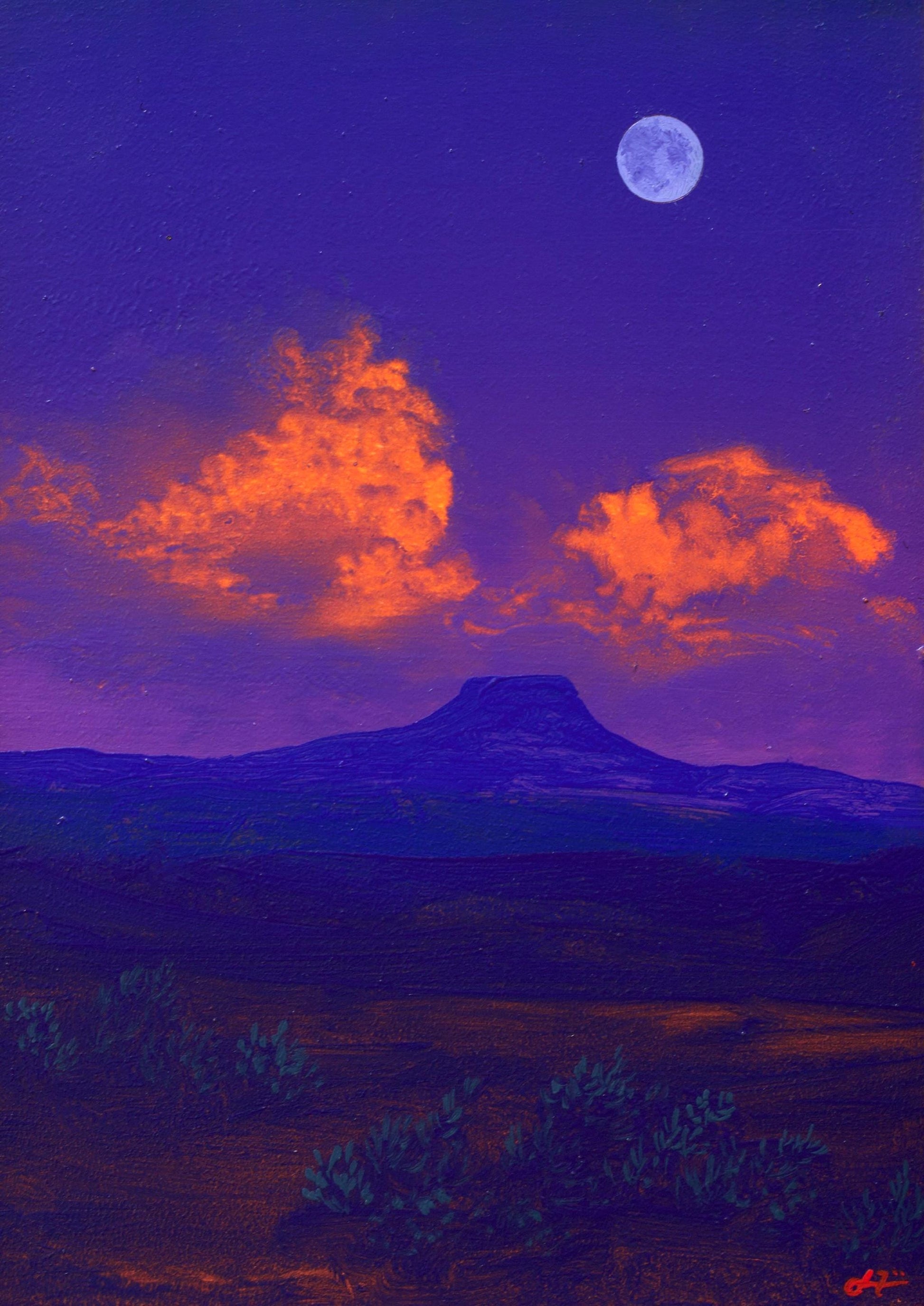 Cerro Pedernal Miniature No.1 - 5" x 7" Southwest Landscape Painting in Handmade Frame