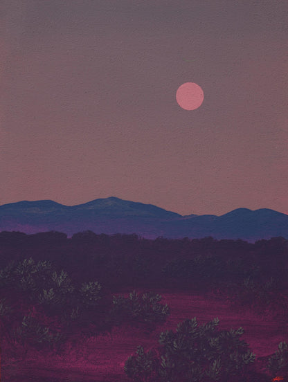 Atalaya w. Sun & Moon No.3 - 11" x 14", Original Southwestern Landscape Painting in Handmade Frame