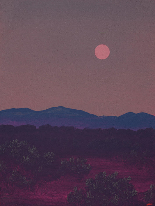 Atalaya w. Sun & Moon No.3 - 11" x 14", Original Southwestern Landscape Painting in Handmade Frame