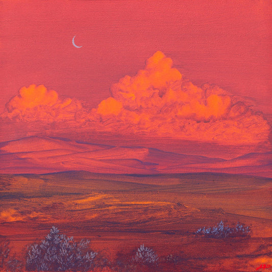 Chimayó Series 3, No.13 - 8" x 10", Original Southwestern Landscape Painting in Handmade Frame