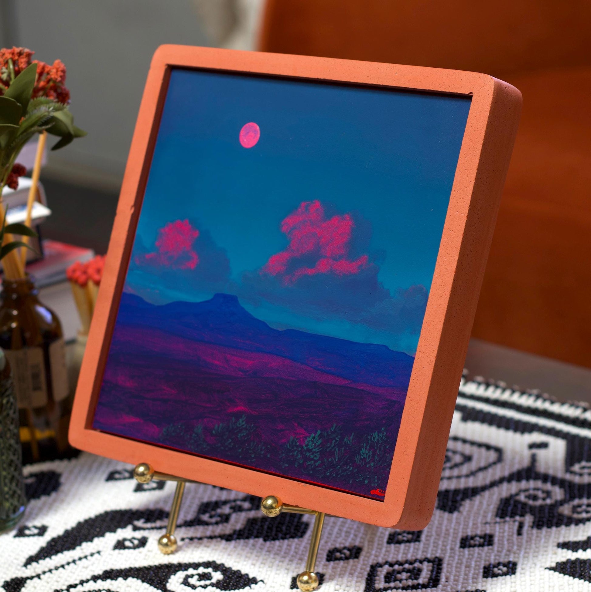 Cerro Pedernal No.4 - 8" x 8", Original Southwestern Landscape Painting in Handmade Frame