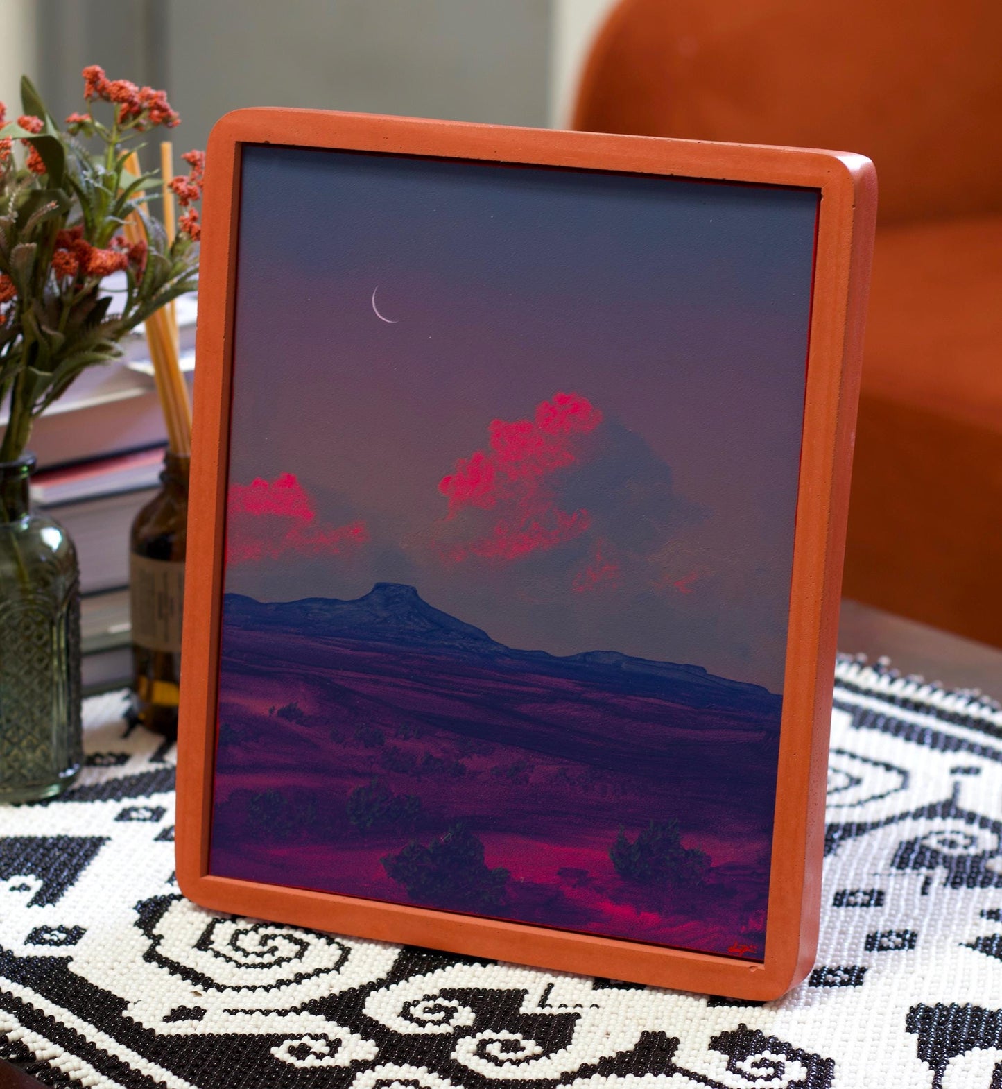 Abiquiú Series 5, No.5 - 8" x 10", Original Southwestern Landscape Painting in Handmade Frame
