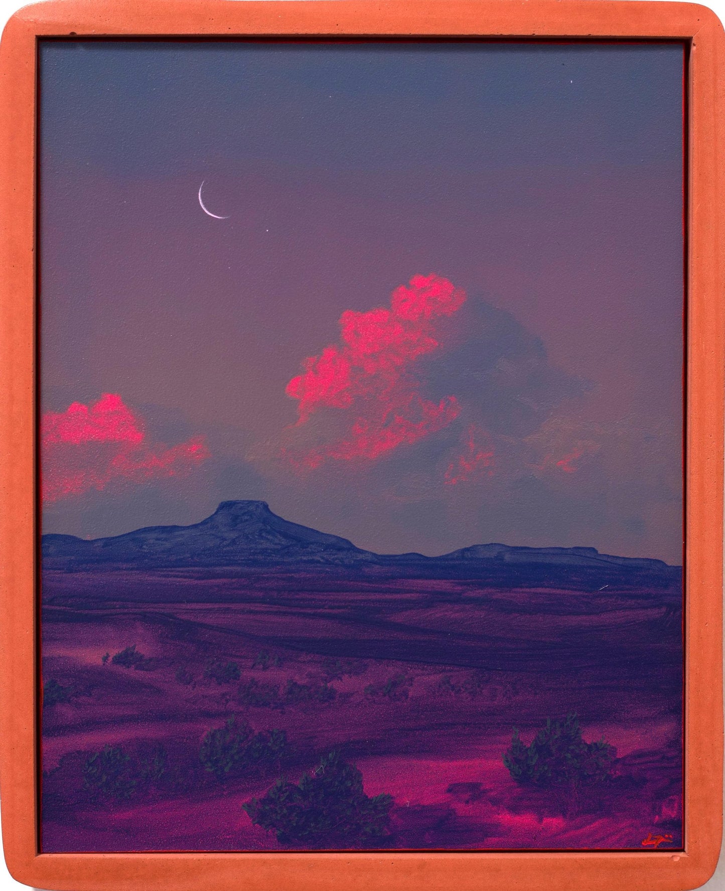 Abiquiú Series 5, No.5 - 8" x 10", Original Southwestern Landscape Painting in Handmade Frame