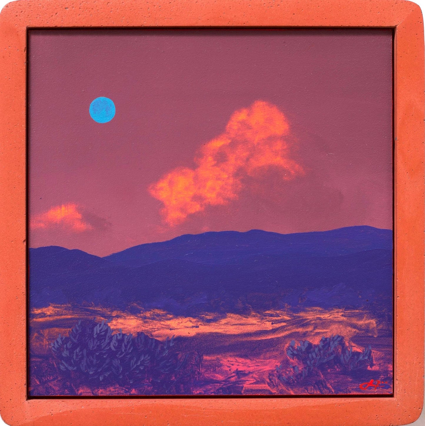 Sangre de Cristo Miniature II, April 2026 - 6" x 6" Southwest Landscape Painting in Handmade Frame