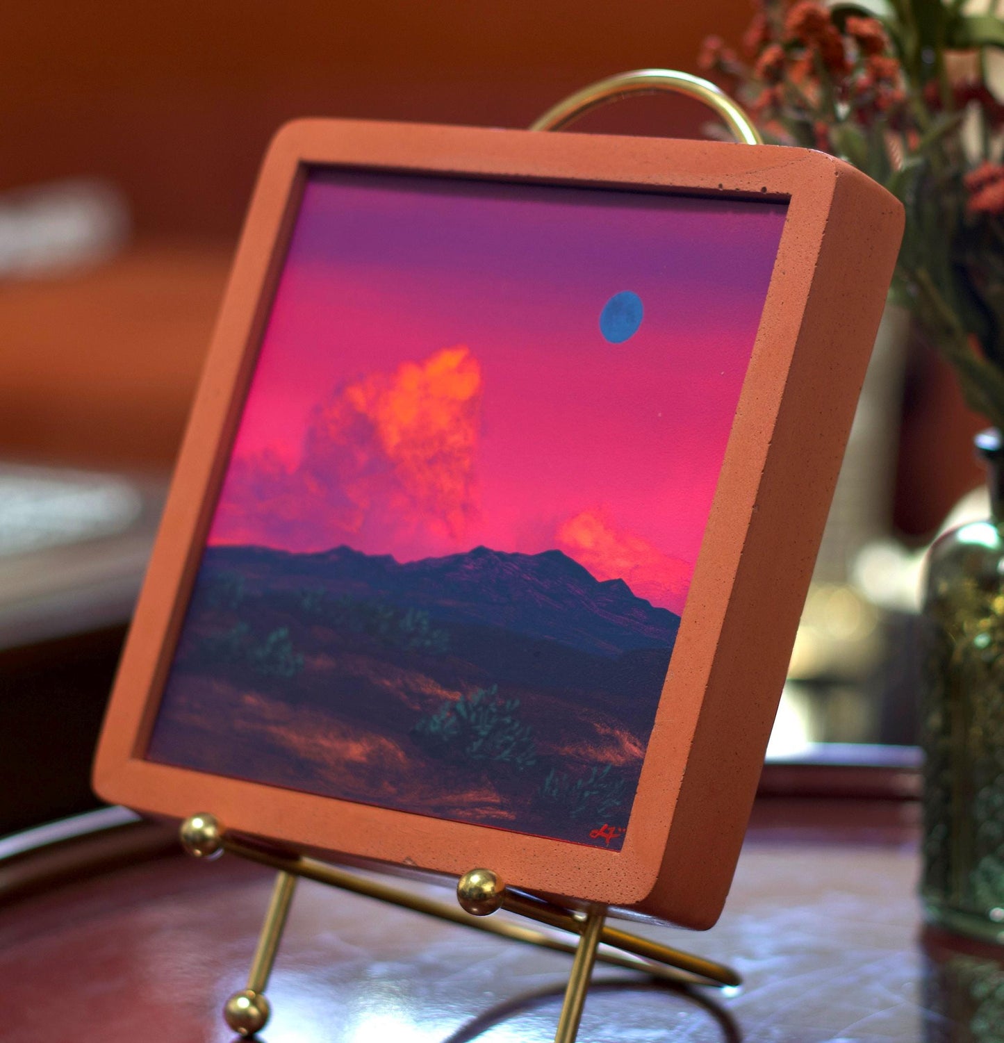 Ortiz Mountains Miniature, April 2026 - 6" x 6" Southwest Landscape Painting in Handmade Frame