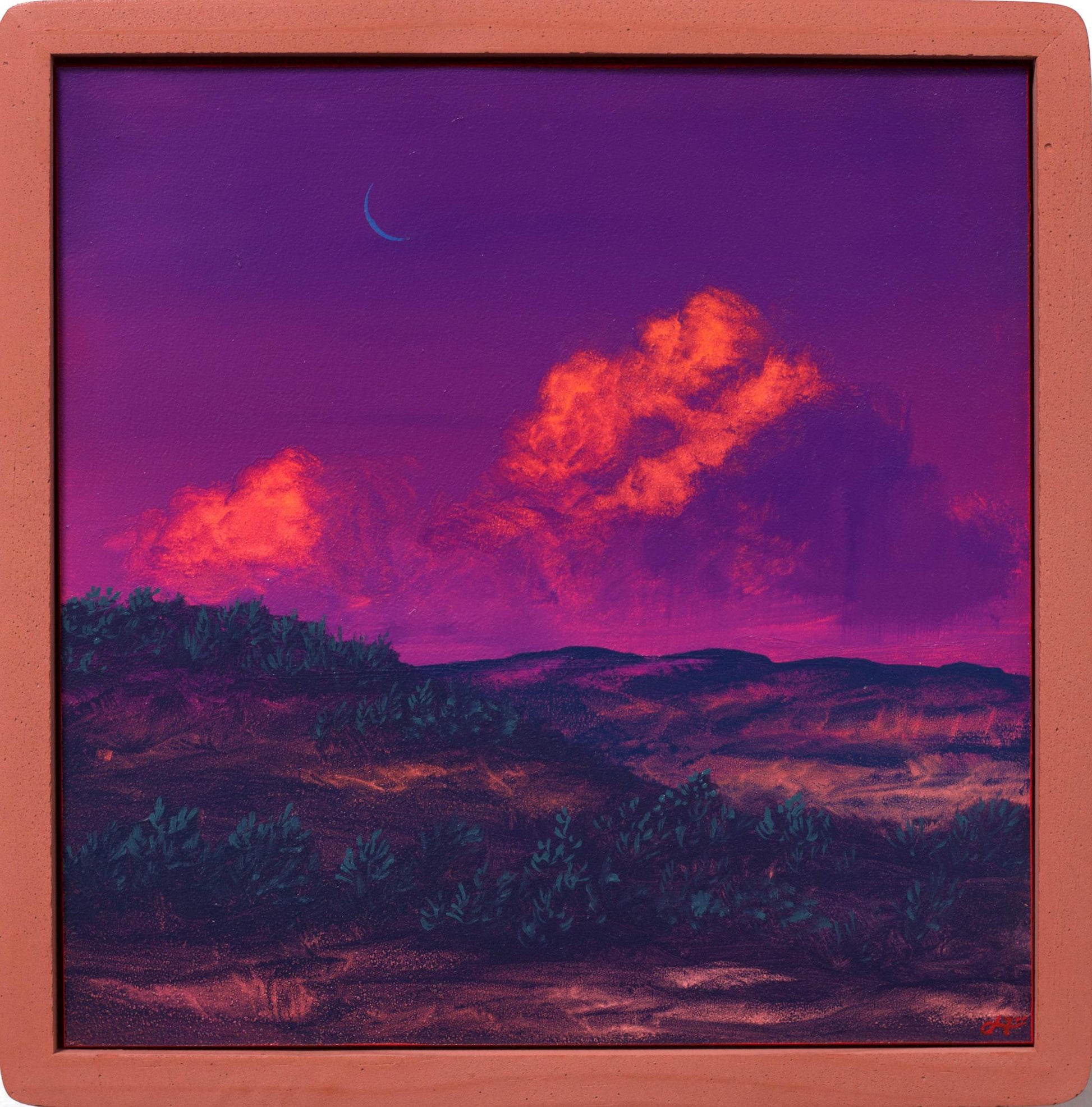 Chimayó NM, April 2026 - 8" x 8", Original Southwestern Landscape Painting in Handmade Frame