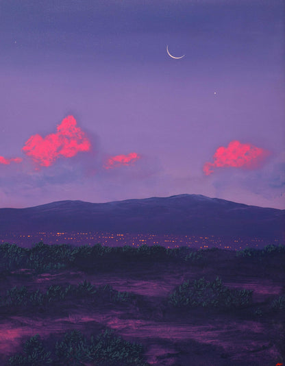 Santa Fe Nocturne I, April 2026 - 16" x 20", Original Southwestern Landscape Painting in Handmade Frame