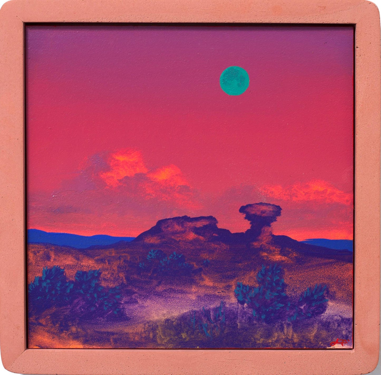 Camel Rock Miniature, April 2026 - 6" x 6" Southwest Landscape Painting in Handmade Frame