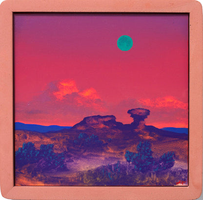 Camel Rock Miniature, April 2026 - 6" x 6" Southwest Landscape Painting in Handmade Frame