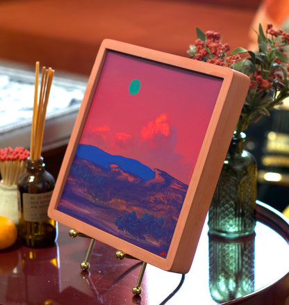 Chimayó NM II, April 2026 - 8" x 8", Original Southwestern Landscape Painting in Handmade Frame