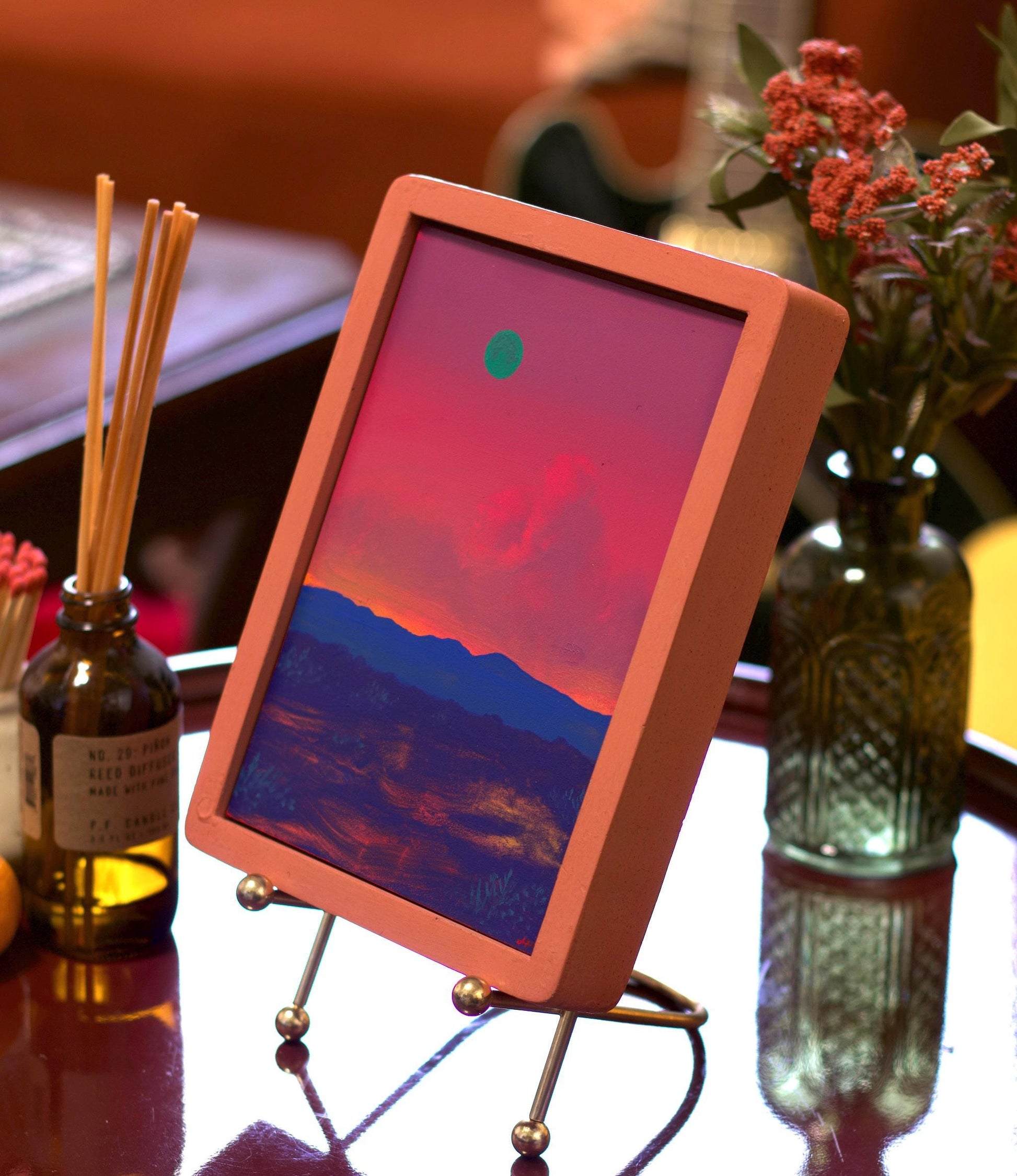 Jemez Mountains Miniature, April 2026 - 5" x 7" Southwest Landscape Painting in Handmade Frame