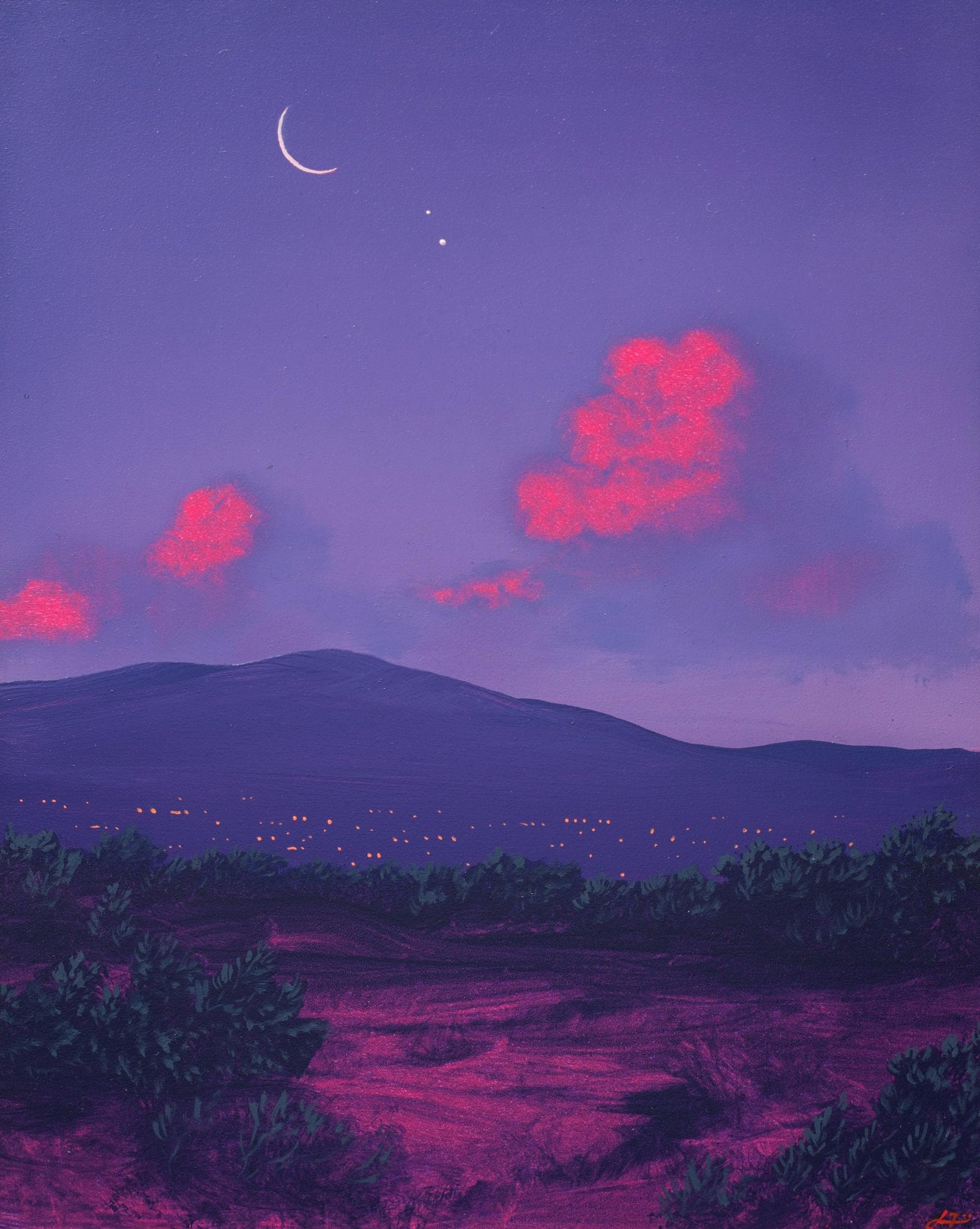 Santa Fe Nocturne II, April 2026 - 8" x 10", Original Southwestern Landscape Painting in Handmade Frame
