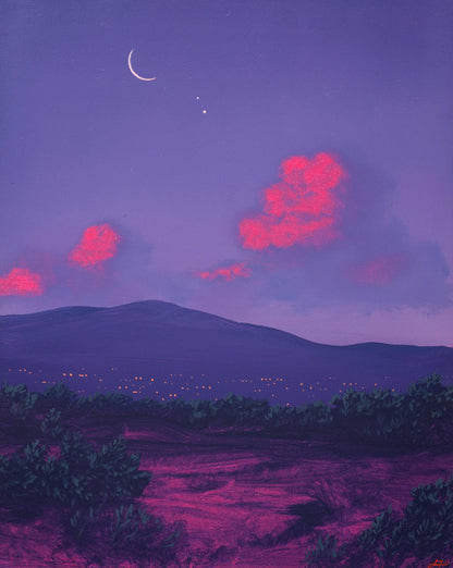 Santa Fe Nocturne II, April 2026 - 8" x 10", Original Southwestern Landscape Painting in Handmade Frame